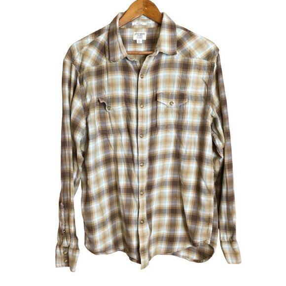 Lucky Brand Jeans Men's Western Snap Front Shirt Classic Fit Brown Plaid Size XL - Picture 1 of 6